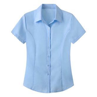 Generic Casual Shirts Women UK - Womens Work Button Short Sleeve Shirts Ladies Regular Fit Formal Office Shirts Petite Wrinkle Free Collared Casual Dressy Blo