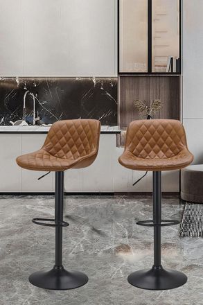 Living and Home Set of 2 PU Leather Counter Swivel Height Bar Stools for Pub Dining Room in Brown