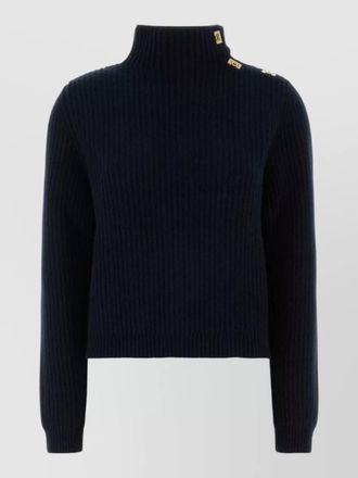 Ferragamo wool blend sweater button shoulder mock neck