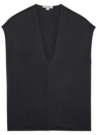 Vince Double-layered V-neck Silk-blend top - Navy - S (UK8-10 / S)