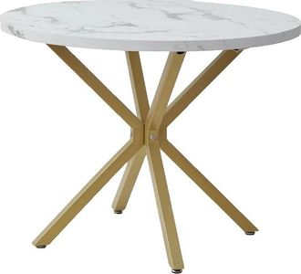 OEM Mesa De Comedor Con Tablero Efecto M&aacute;rmol, Dise&ntilde;o Minimalista Moderno, Blanco Y Dorado