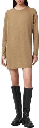 AllSaints Tilli Metallic Long Sleeve T-Shirt Dress in Gold at Nordstrom, Size X-Small