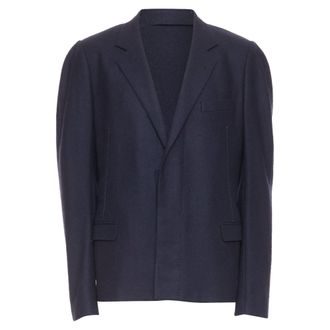 Lanvin navy wool overstitch seams notched lapel single breasted blazer EU52 XL