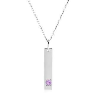 MAX + STONE 14k White Gold Bar Pendant Necklace with 3mm Small Round Gemstone Adjustable Cable Chain 16 Inches to 18 Inches with Spring Ring Clasp