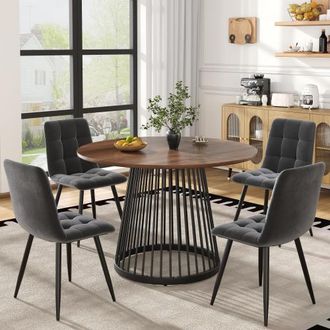 OEM Set Da Pranzo (5 Pezzi), Set Da Pranzo Moderno (con 4 Sedie), Set Da Pranzo Per Cucina, Tavolo Da Cucina Rotondo Con Diametro Di 80 Cm E Gambe In Meta