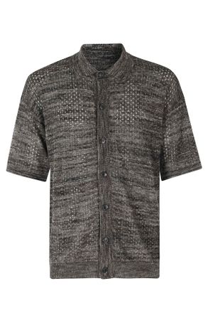 Roberto Collina Brown Mesh Pattern Short Sleeve Cotton-Blend Casual Shirt