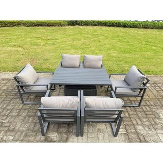 Fimous ALuminum 7 Piece Dining Set with Lifting Table & 6 Chairs in Dark Grey