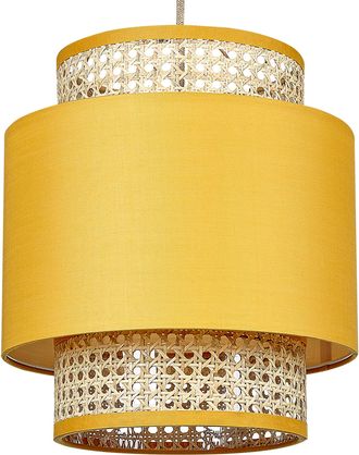 Beliani L&aacute;mpara De Techo De Poli&eacute;ster Rat&aacute;n Algod&oacute;n Natural Amarillo Mostaza 174 Cm Boeri