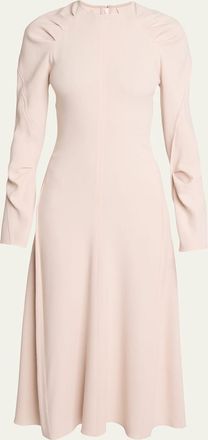 Victoria Beckham Long-Sleeve Pleated Raglan Midi Dress