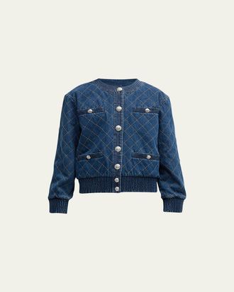 Veronica Beard Glennon Stitched Denim Bomber Jacket