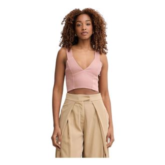 Patrizia Pepe Top de sat&eacute;n con cuello en V - Tops - Mujer - Rosa - L