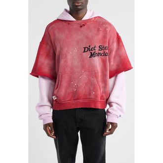 Diet Starts Monday Double Layer Distressed Hoodie in Washed Red/pink at Nordstrom, Size X-Large
