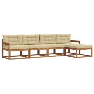 vidaXL Conjunto De Sof&aacute;s De Exterior Con Coj&iacute;n 5 Pcs Natural Y Beige Vidaxl