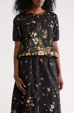 Daniel Rainn Floral Bubble Hem Top in Black Floral at Nordstrom Rack, Size X-Small