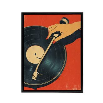 Artery8 Vintage Retro Vinyl Record Player Framed Canvas Wall Art Print in Orange | Size: W24 x H32