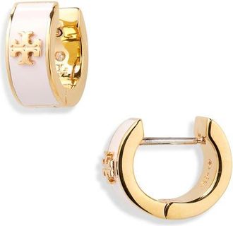 Tory Burch Icon Huggie Earrings in Tory Gold /Pink Snow at Nordstrom
