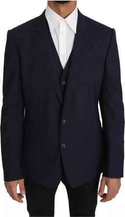 Dolce & Gabbana Blauwe Slim Fit Blazer met Vest - Heren - Blazers - Blauw - L - Wol - Jassen