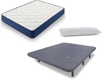 HOGAR 24 Cama Completa - Colch&oacute;n Viscoel&aacute;stico Viscorelax + Base Tapizada 3d Con 5 Barras Transversales Color Gris + 7 Patas De 26cm + Almohada De Fibra, 150x1