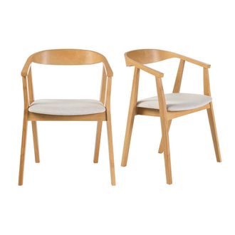 Miliboo Sillas Escandinavas De Madera Clara Y Tejido Efecto Terciopelo Texturizado Beige (lote De 2) Bahia