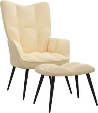 vidaXL Sillón de relax con taburete terciopelo blanco crema Vidaxl