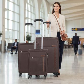 Infinity Leather Lichtgewicht bruine zachte behuizing koffers 8-wiel bagage reisset