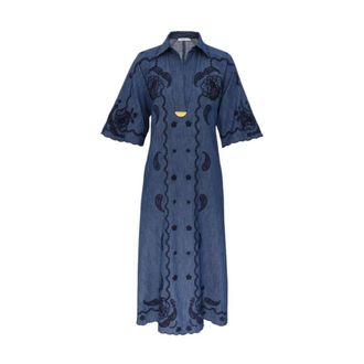 Zimmermann Kleedjes, Dames, Blauw, L, Denim, Aster Geborduurde Denim Midi