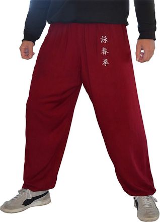 Tao Kung Fu Pants Tai Chi and Wing Chun Bottoms Style for Women and Men Sport Trousers Light and Smooth (Burgundy WC, Size M)