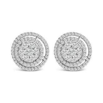 House of Brilliance 14K Gold 1 3/8 Cttw Diamond Cluster and Double Halo Stud Earring in White at Nordstrom