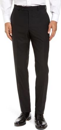 Ted Baker Jefferson Trim Fit Flat Front Wool Dress Pants in Black at Nordstrom Rack, Size 36 - Unhemmed