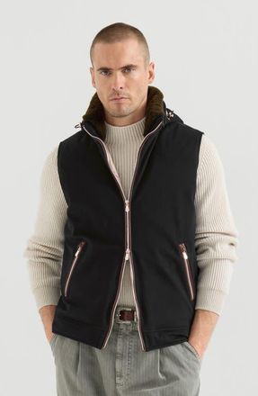 Brunello Cucinelli Bonded wool flannel hooded down vest with detachable shearling insert in Black at Nordstrom, Size X-Large