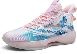 Generic Unisex Basketball Shoes with High Top Breathable Anti Slip Cushioning Fashionable Graffiti Sports Boots Walking Shoes(Blue Powder,4.5 UK)