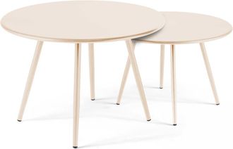 Oviala Lote de 2 mesas bajas redondas de acero marfil 50 cm