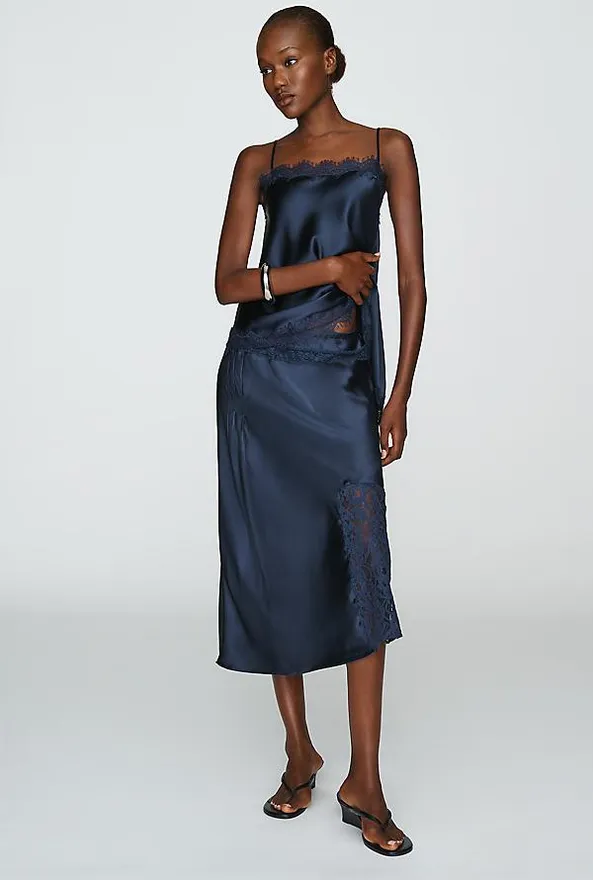 Elea Satin and Lace Midi Skirt