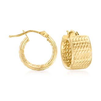 Canaria Canaria Italian 10kt Yellow Gold Textured Wide Huggie Hoop Earrings