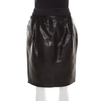 Escada Metallic Black Satin Trim Tailored Skirt