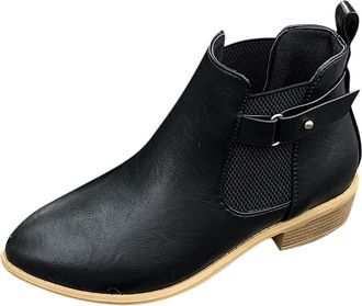 Generic Winter Womens Fashion Leather Tipped Ankle Boots for Autumn Winter Season Comfortable Casual Daily Wear with Durable Sole Design (Black, 5. 5)