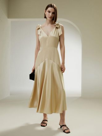 LilySilk Cut-Out Ultra-Shiny Maxi Silk Dress