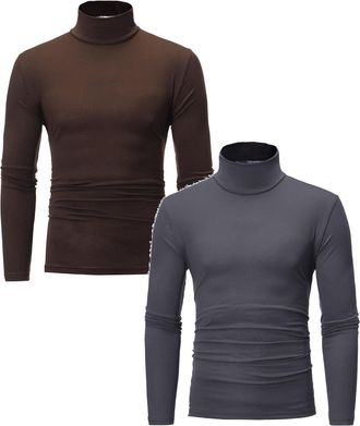 Generic 1/2 Pack Mens Long Sleeve Thermal Underwear Tops Undershirt Turtle Neck Pullover Casual Long Sleeve Roll Neck Top for Men Basic T-Shirt Lightweight Kn