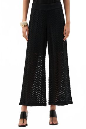 Joseph Ribkoff Viscose Jacquard Knit Chevron Stitch Culotte Pants In Black