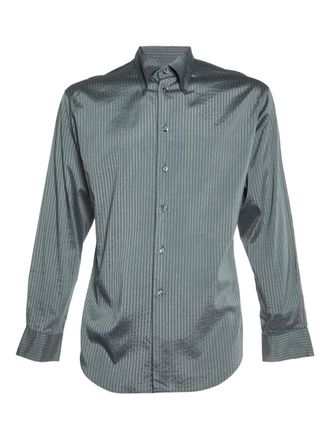 Emporio Armani pinstripe long-sleeve shirt - men - Cotton/Acetate/Polyester - L - Grey