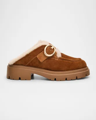 Stuart Weitzman Benni Shearling-Lined Suede Mules