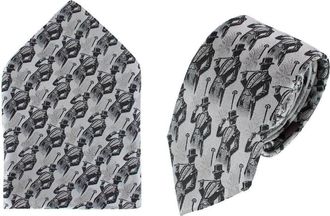 Trafalgar Store Big & Tall Ambrose Dapper Night Silk Novelty Silk Necktie and Pocket Square in Silver And Black at Nordstrom