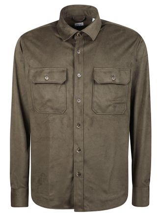 Orian Muted Olive Suede-Texture Overshirt