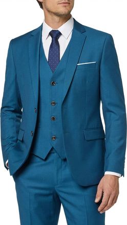 Mys Mens 3 Piece Slim Fit Suit Set with Tie, 2 Button Blazer Jacket Vest & Pants, Business Wedding Party Prom Suit for Men, Light Blue, XXL