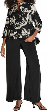 Joseph Ribkoff Floral Jacquard Swing Jacket In Black/off-White