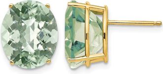Diamond2Deal 14k Yellow Gold 12x10 Oval Checker-Cut Green Quartz Earrings