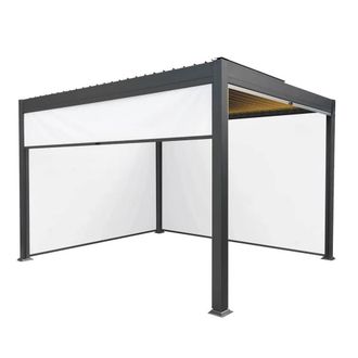 MonsterShop Anthracite Aluminium Pergola With White Blinds & LED Lights - 3m x 4m in Grey