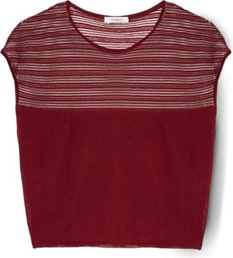 Motivi Gestreept linnenmix trui - Dames - Ronde hals truien - Rood - S - Linnen - Truien & Vesten