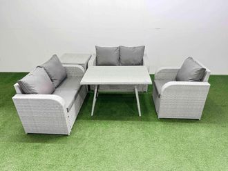 Fimous 5 Seater Outdoor Rattan Garden Furniture Set Light Grey