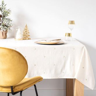 Maisons du monde Mantel de poli&eacute;ster reciclado y algod&oacute;n crudo con bordado de estrella dorada, 150x250 cm